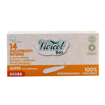 Absorbante interne (3 picaturi) Vivicot din bumbac organic, cu aplicator, bio, 14 buc Absorbante interne (3 picaturi) Vivicot din bumbac organic, cu aplicator, bio, 14 buc