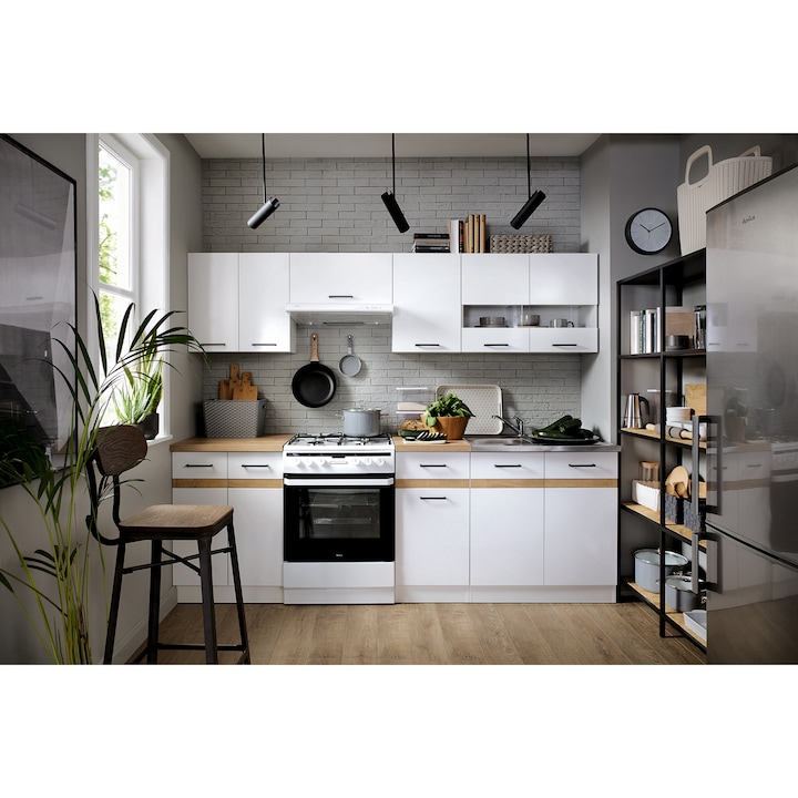 Комплект кухненски мебели Kring ROMA, 240x195,5x60 см, Бял/Кафяв