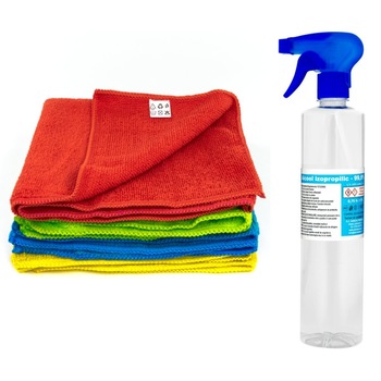 Set lavete microfibra si alcool izopropilic cu pulverizator Set lavete microfibra si alcool izopropilic cu pulverizator