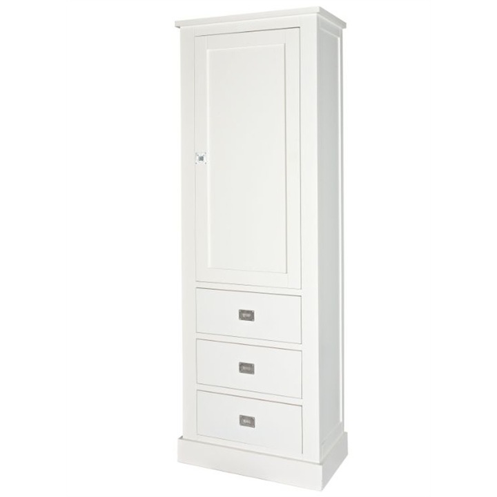 Etajera pentru carti, 75 x 40 x 215 cm, culoare alb RAL 9010 cu 1 usa cu tablie si 3 sertare, MC 113 RAL 9010