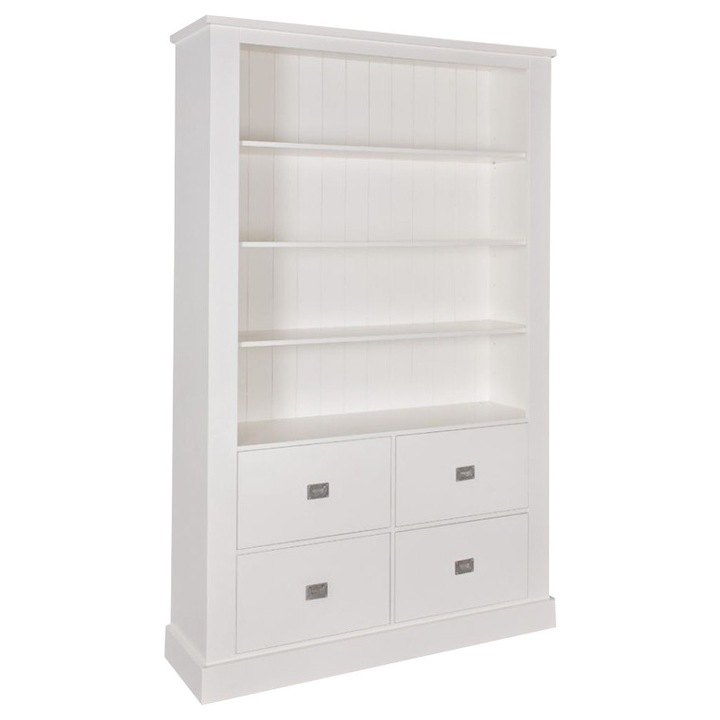 Etajera pentru carti, 120 x 40 x 215 cm, culoare alb RAL 9010 cu 4 sertare si 3 polite reglabile, MC 112 RAL 9010