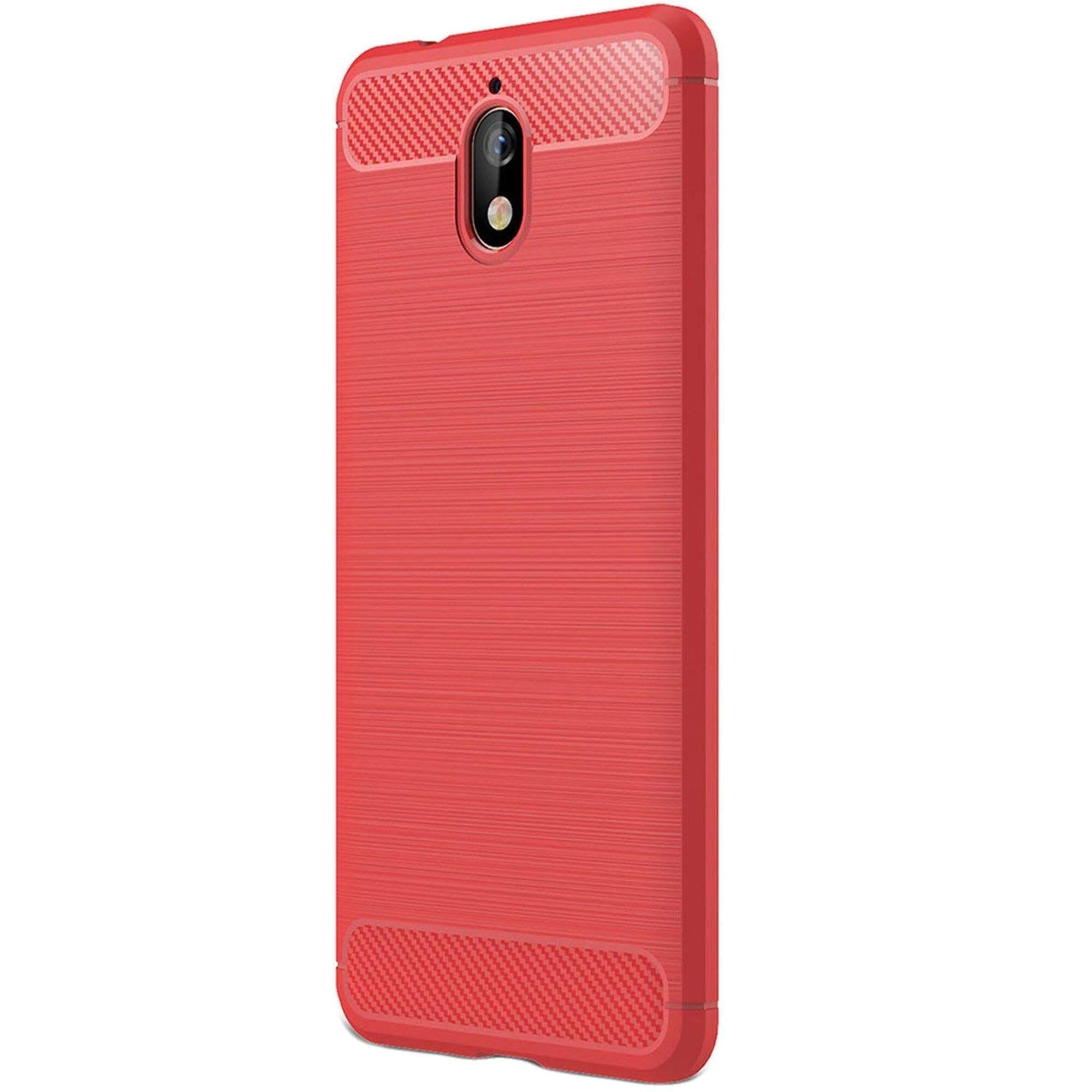 Husa Nokia 3.1 / 2018 - Silicon Tpu Carbon Fibre Brushed - rosu