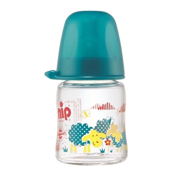 Biberon de sticla cu gat larg Boy 120 ml, tetina silicon, 0+ Nip 35065 Biberon de sticla cu gat larg Boy 120 ml, tetina silicon, 0+ Nip 35065