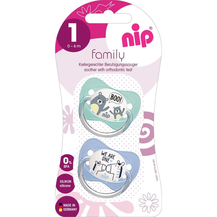 Залъгалка NIP, 31003, Family, Силиконова, Размер 1, 0 - 6 месеца