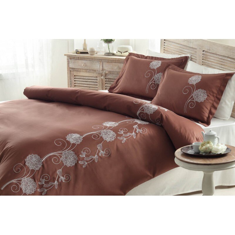 Lenjerie pat bumbac 100%, Satin, 4 piese, 2 pers. 240x260 cm, MIRA