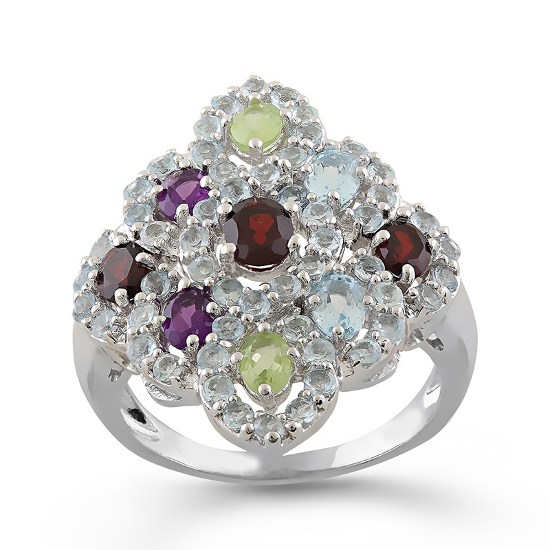 Inel Fantazzia Argint 925 Granate, Ametiste Africane, Peridot, Topaz Albastru, 55 R4984MULTISSR