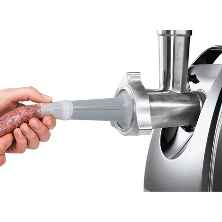 Masina de tocat carne Bosch MFW67450, 2000 W, 3.5 kg/min, Accesoriu suc rosii, 3 site, palnie carnati si kebbe, Negru/Gri