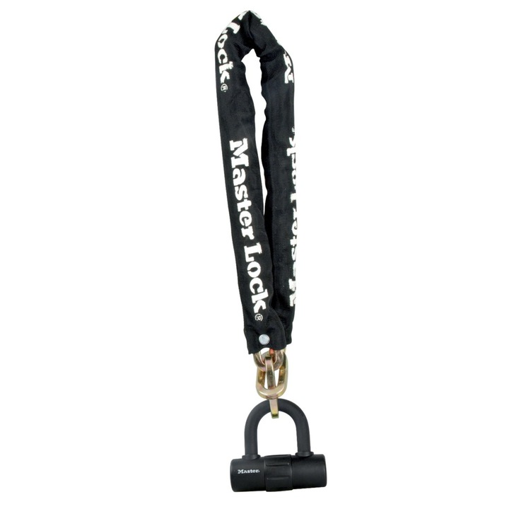 Катинар за велосипед Master Lock, Подсилена верига, Мини U катинар, 900 x 10 мм, Черен