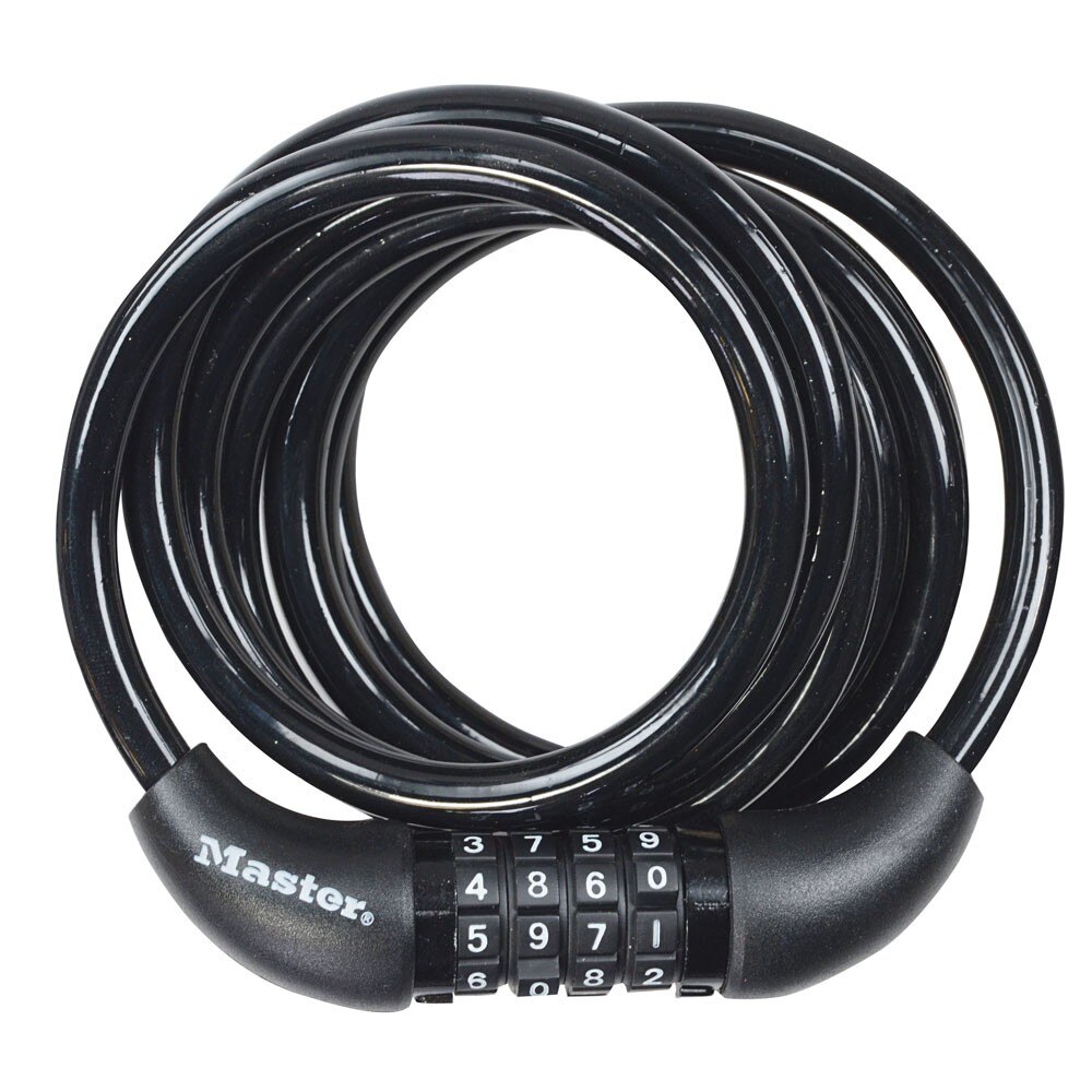 Antifurt Master Lock cablu spiralat cu cifru 1.8m x 8mm Negru