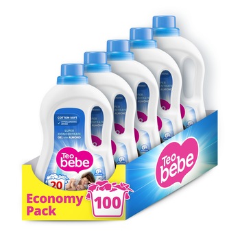 Detergent automat Teo Bebe Cotton Soft, 5X1.1 l, Almond, 100 spalari Detergent automat Teo Bebe Cotton Soft, 5X1.1 l, Almond, 100 spalari