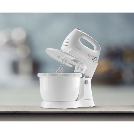 Mixer cu bol Concept SR3140, 300 W, bol rotativ, 5 viteze + Turbo, accesorii framantare, palete amestecare, Alb