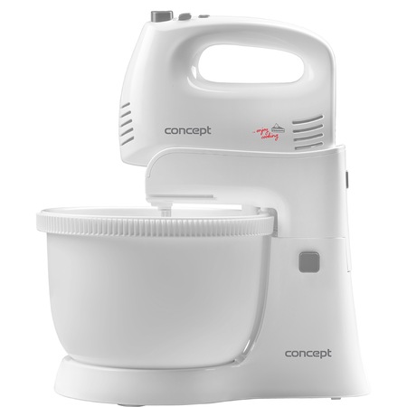 Mixer cu bol Concept SR3140, 300 W, bol rotativ, 5 viteze + Turbo, accesorii framantare, palete amestecare, Alb