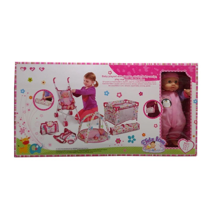 Set bebelus cu tarc , carucior ,marsupiu si covoras joaca