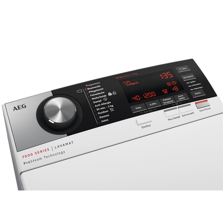 Пералня с вертикално зареждане AEG LTN8C373E, 7 кг, 1300 об/мин, Клас C, Технология OkoMIX, ProSteam, ProSense, Инверторен мотор, Голям LCD екран, SoftOpening, AquaStop, Бял