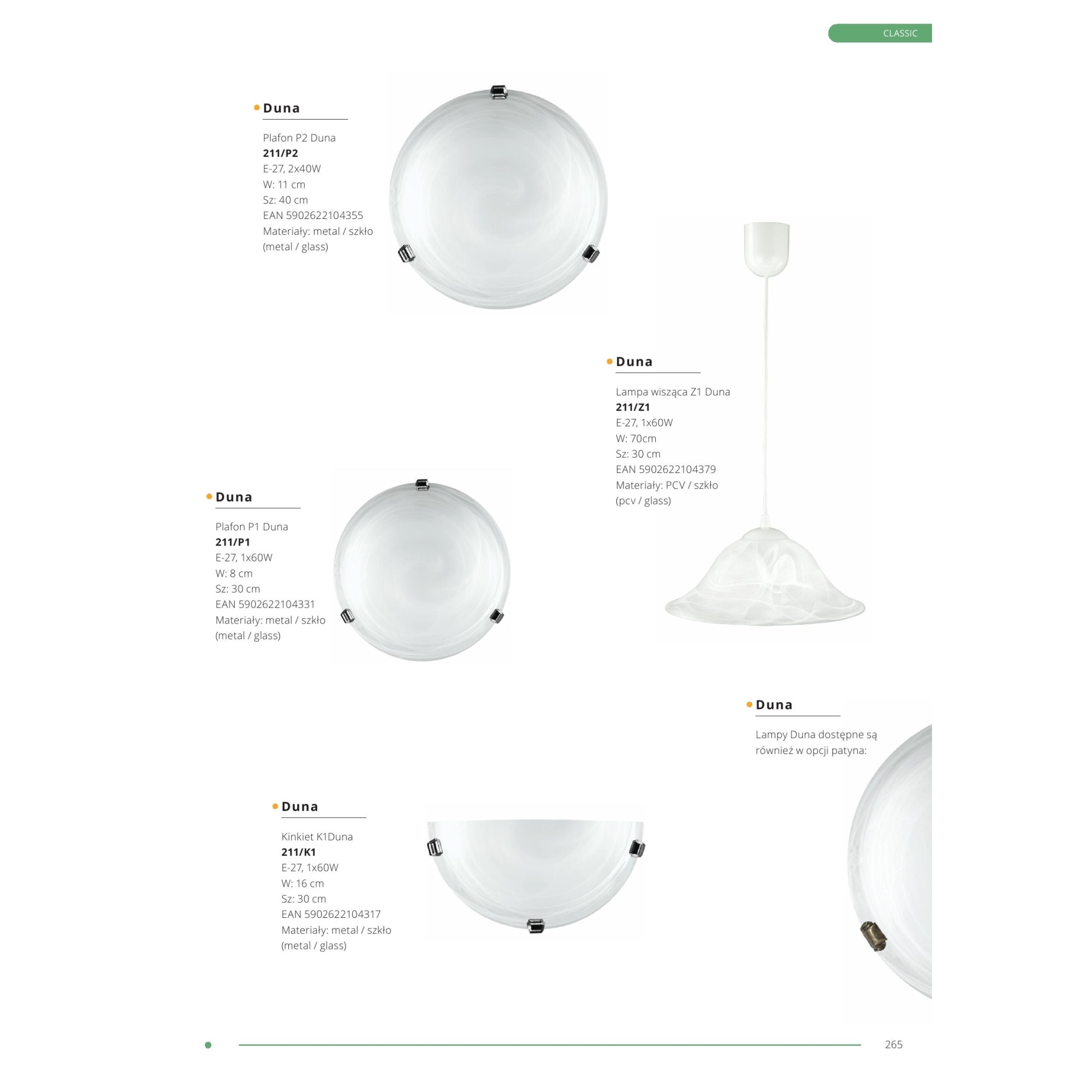 Pendul Lampex Z1 Duna Bia din PVC si sticla, Alb/Argintiu