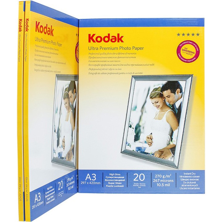 Pachet 60 (3x20) coli hartie foto Ultra Premium 270G Kodak A3 Glossy RC