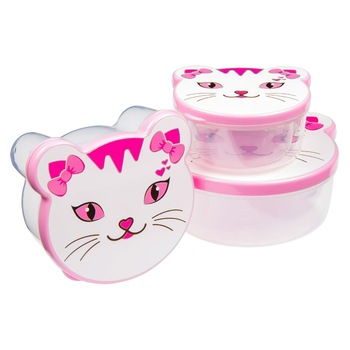 Set cutii alimentare cu design in forma de pisica, 4 bucati Set cutii alimentare cu design in forma de pisica, 4 bucati