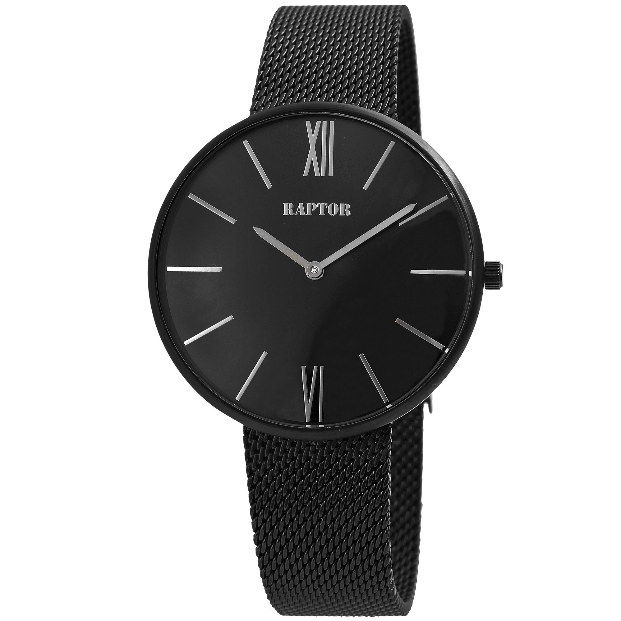 Ceas unisex, Raptor, bratara milaneza impletita, negru, cadran negru, carcasa neagra