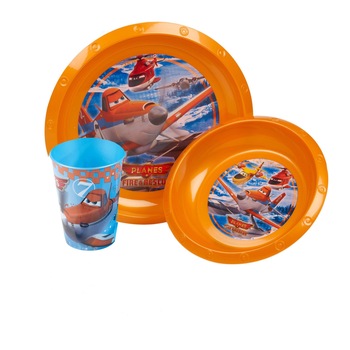 Set 3 piese de luat masa pentru baieti Disney Planes 14005-P, Portocaliu 3+ ani Set 3 piese de luat masa pentru baieti Disney Planes 14005-P, Portocaliu 3+ ani