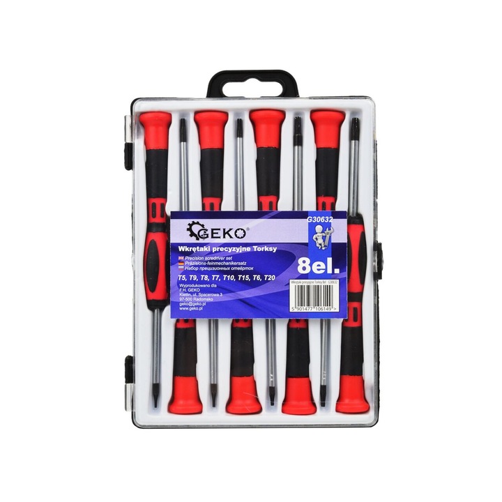 8 db TORX precíziós csavarhúzó készlet, Geko G30632