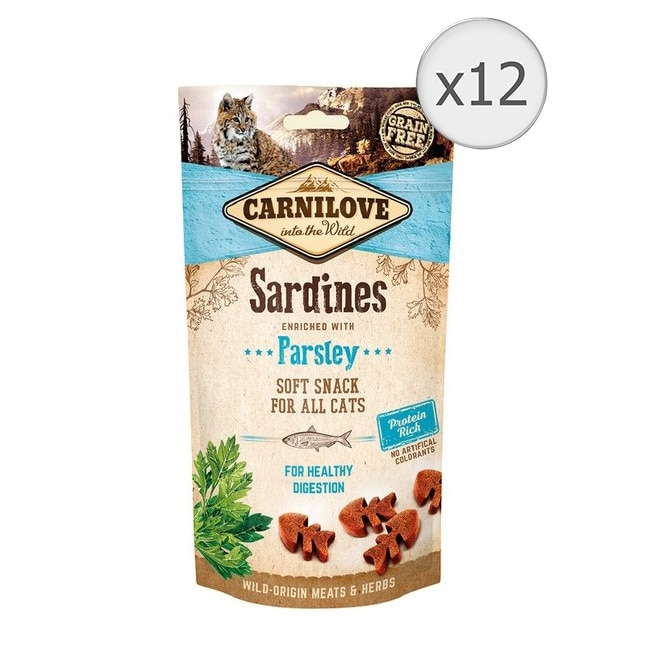 Recompense pentru pisici Carnilove Semi-Moist, Sardine si Patrunjel, 12x50g