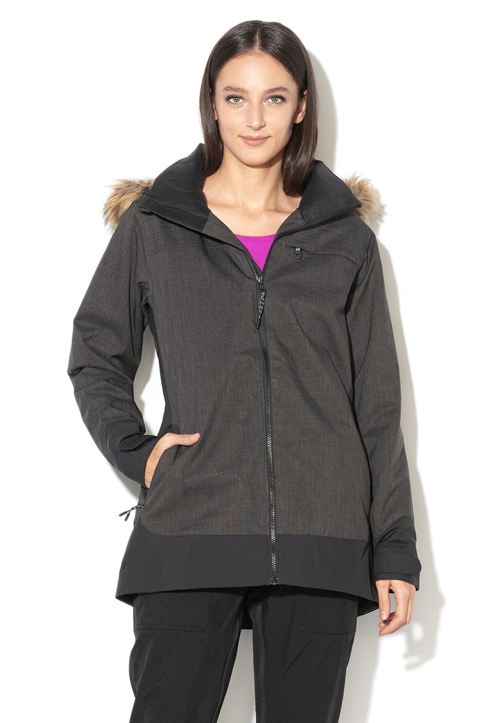 Burton, Geaca slim fit cu gluga Lelah, Gri antracit, XS