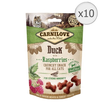 Recompense pentru pisici Carnilove Crunchy Snack, Rata si Zmeura, 10x50g Recompense pentru pisici Carnilove Crunchy Snack, Rata si Zmeura, 10x50g
