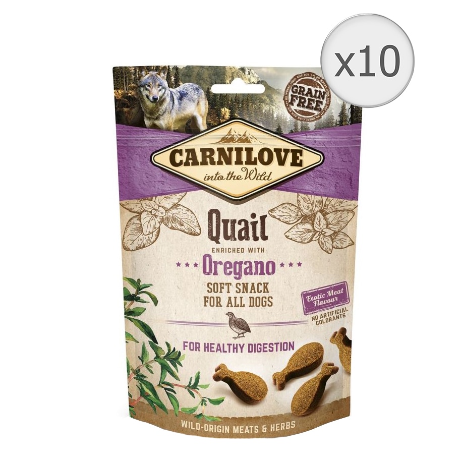 Recompense pentru caini Carnilove Semi-Moist, Prepelita si Oregano, 10x200g