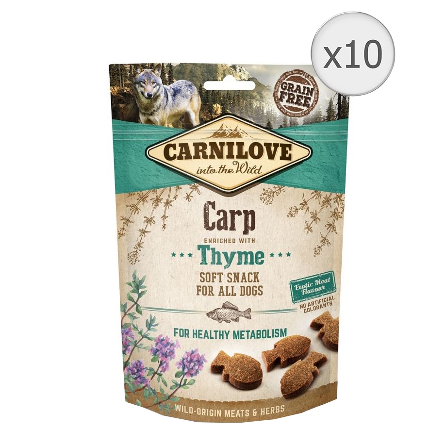 Recompense pentru caini Carnilove Semi-Moist, Crap si Cimbru, 10x200g