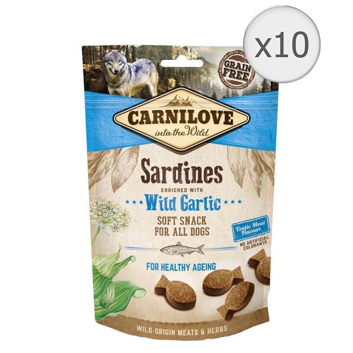 Carnilove Semi-Moist kutya jutalomfalat, Szardínia és medvehagyma, 10x200 g
