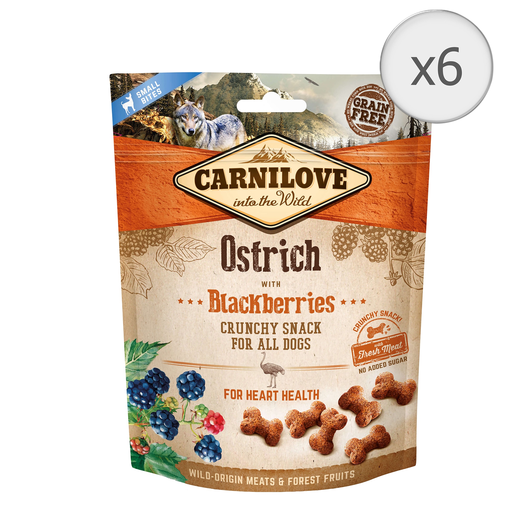 Recompense pentru caini Carnilove Crunchy, Strut si Mure, 6x200g