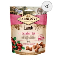Recompense pentru caini Carnilove Crunchy, Miel si Merisoare, 6x200g