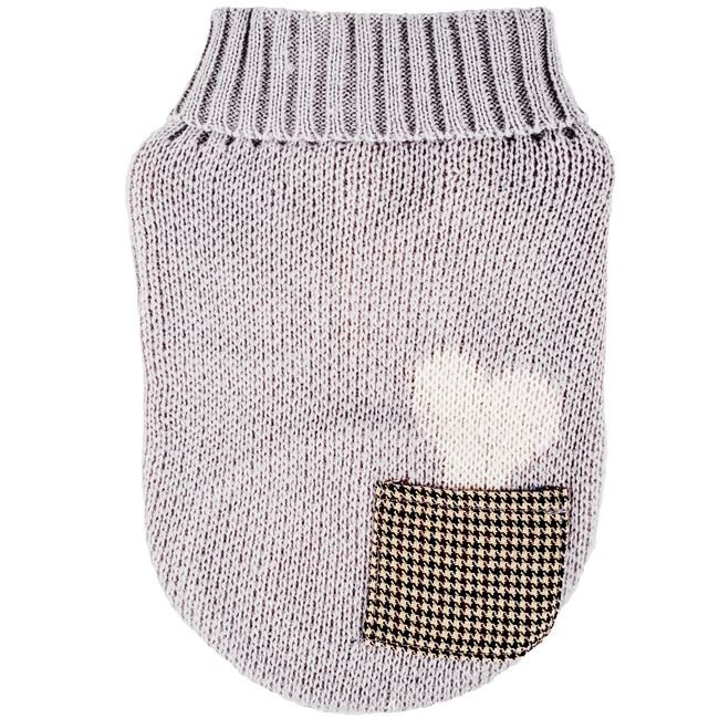 Pulover tricotat pentru caini S-Pets cu imprimeu inimioara, calduros, gri, masura M
