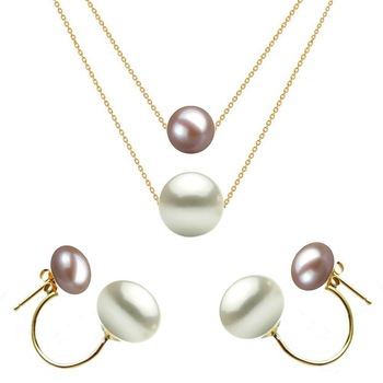 Set Dublu Aur 14 karate si Perle Naturale Premium Lavanda si Albe Set Dublu Aur 14 karate si Perle Naturale Premium Lavanda si Albe