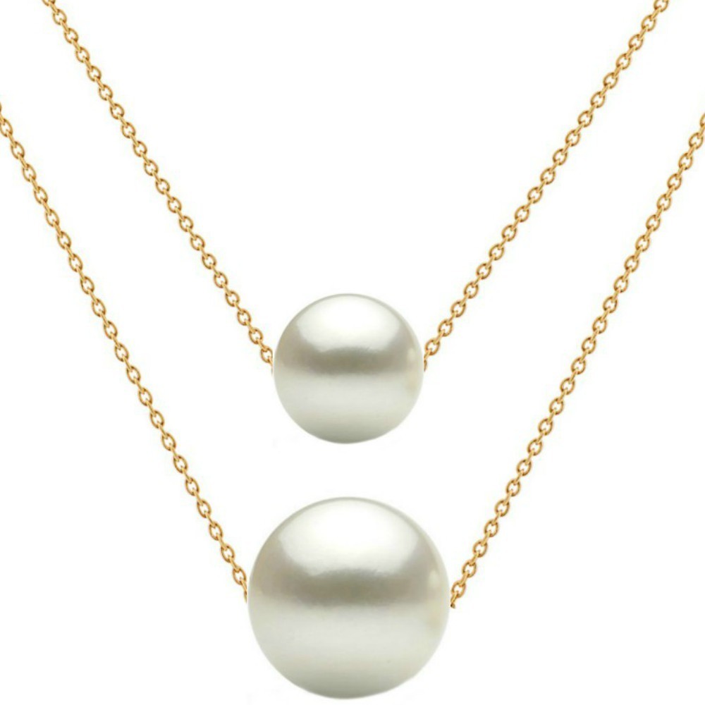 Colier Dublu Aur 14 karate si Perle Naturale Premium Albe