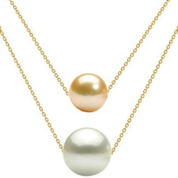 Colier Dublu Aur 14 karate si Perle Naturale Premium Crem si Albe Colier Dublu Aur 14 karate si Perle Naturale Premium Crem si Albe