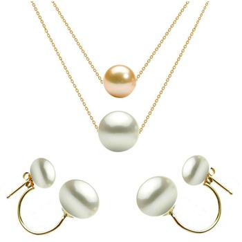 Set Dublu din Aur 14 karate si Perle Naturale Premium Crem si Albe Set Dublu din Aur 14 karate si Perle Naturale Premium Crem si Albe