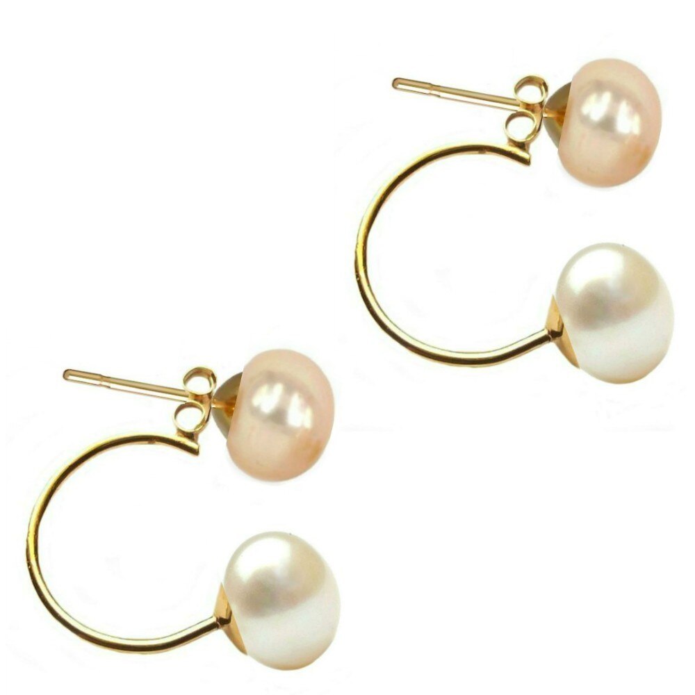 Cercei Double de Aur de 14k cu Perle Naturale Crem si Albe