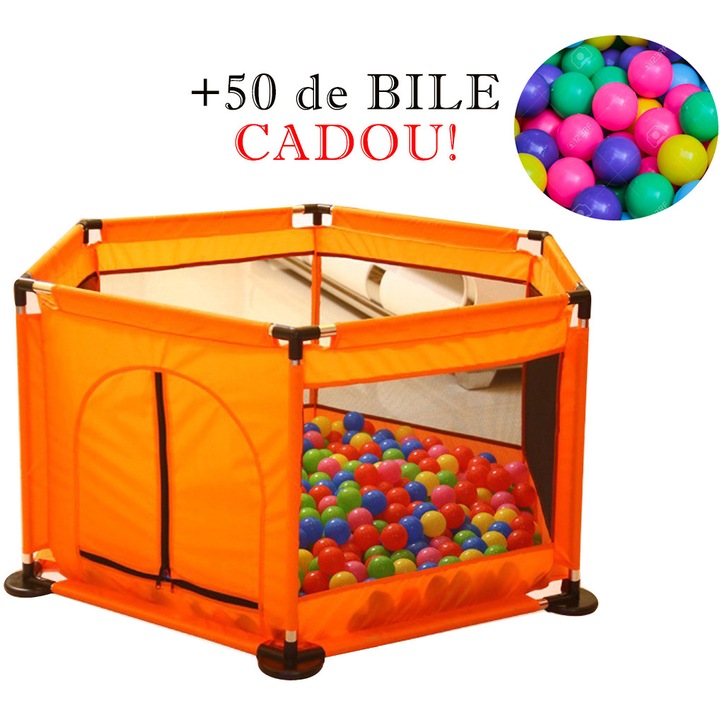 Tarc pentru Bebe diferite culori cu set de 50 de Bile Multicolore Cadou, dimensiune 128 x 113 x 65cm