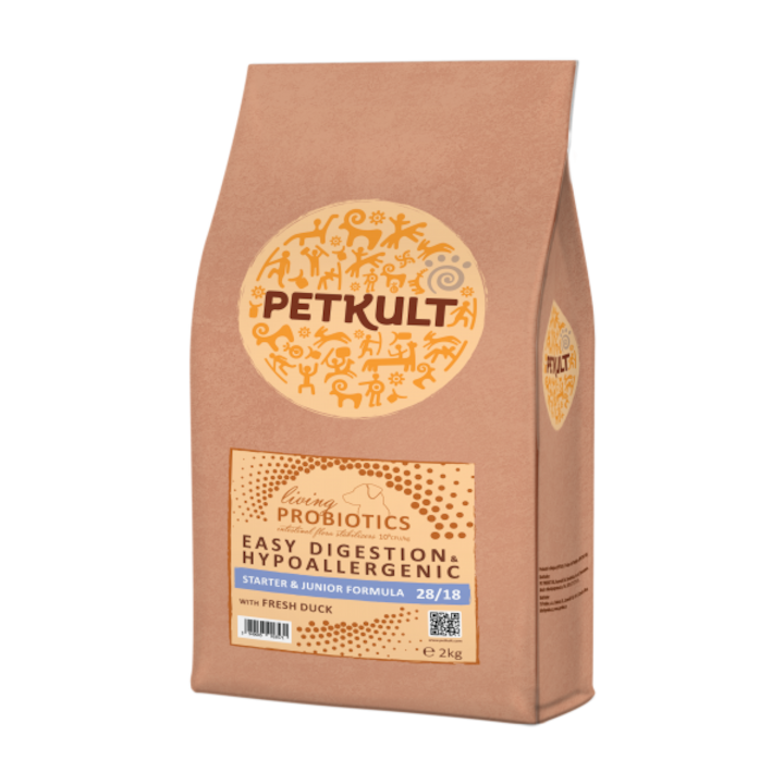 Hrana uscata pentru caini Petkult Probiotics Starter Junior, Rata, 2 Kg