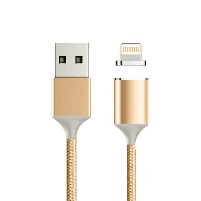 Cablu de date/incarcare magnetic pentru iPhone, conector Lightning magnetic, lungime 1m, ranforsat textil, Auriu