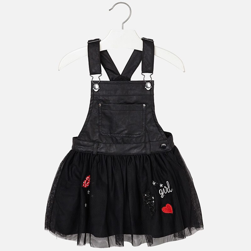 Sarafan piele ecologica tul fetita, Mayoral, negru