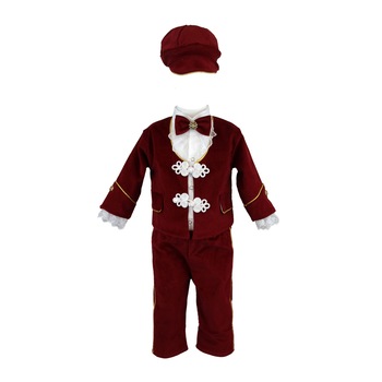 Costum print, bordeaux , patru piese pentru botez baieti 3-6 luni Costum print, bordeaux , patru piese pentru botez baieti 3-6 luni