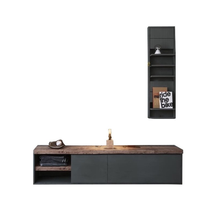 Set mobilier living Contemporan, Pal, antracit/lemn natur, 1800 x 350 x 800 cm