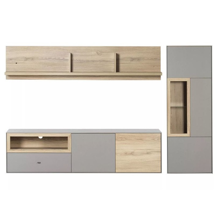 Set mobilier living ,Mobroom, pal, gri/lemn natur, 1800x350x1800,