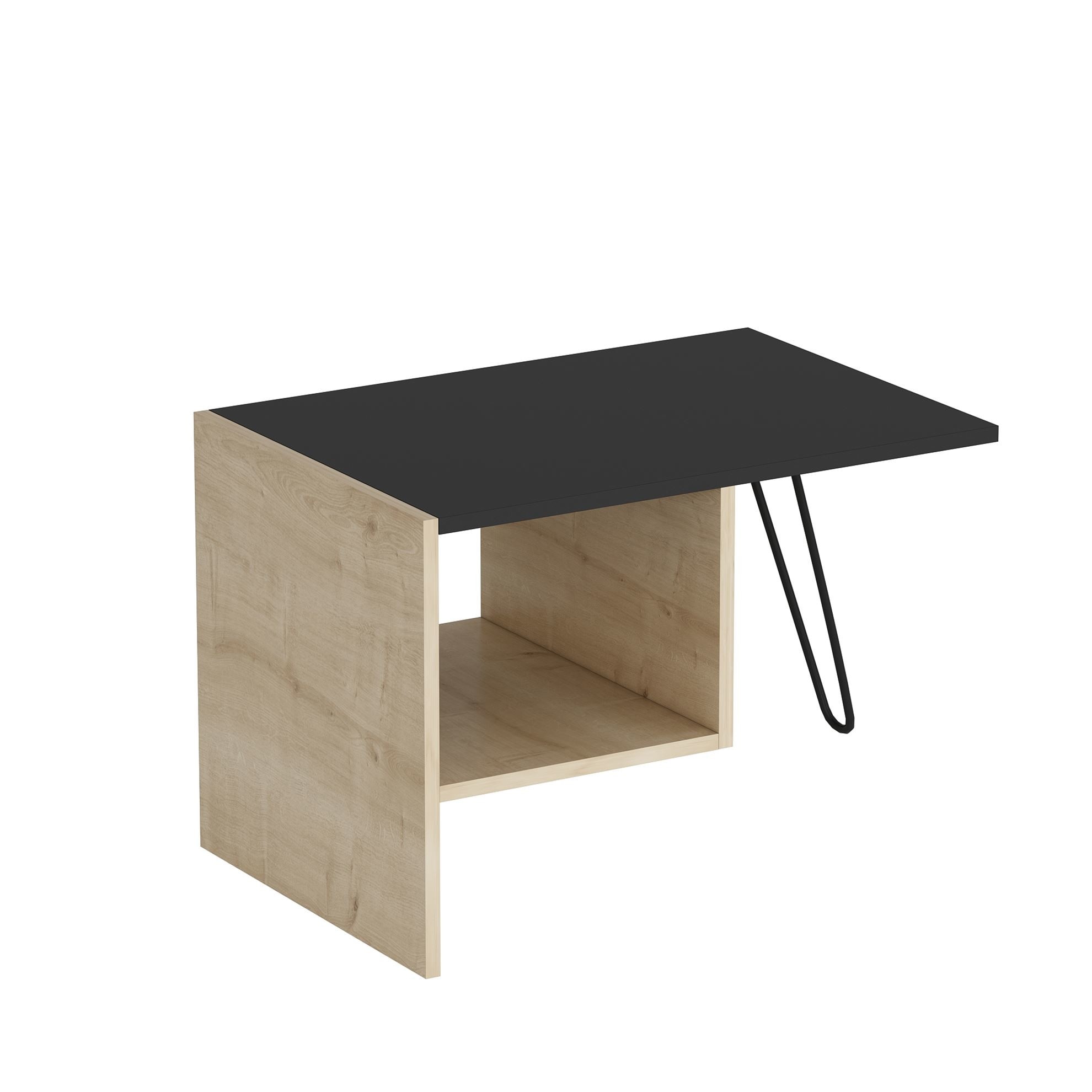 Masuta cafea cu picior metal Loop Modella, 718x500x450 mm, stejar natur/negru, pal 18 mm