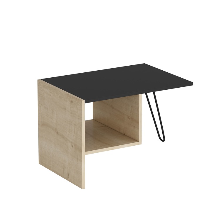 Masuta cafea cu picior metal Loop Modella, 718x500x450 mm, stejar natur/negru, pal 18 mm