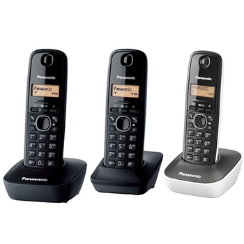 Telefon fara fir DECT Panasonic KX-TG1612FXH + KX-TG1611FXW, Caller ID, 3 receptoare, Negru/ Alb Telefon fara fir DECT Panasonic KX-TG1612FXH + KX-TG1611FXW, Caller ID, 3 receptoare, Negru/ Alb