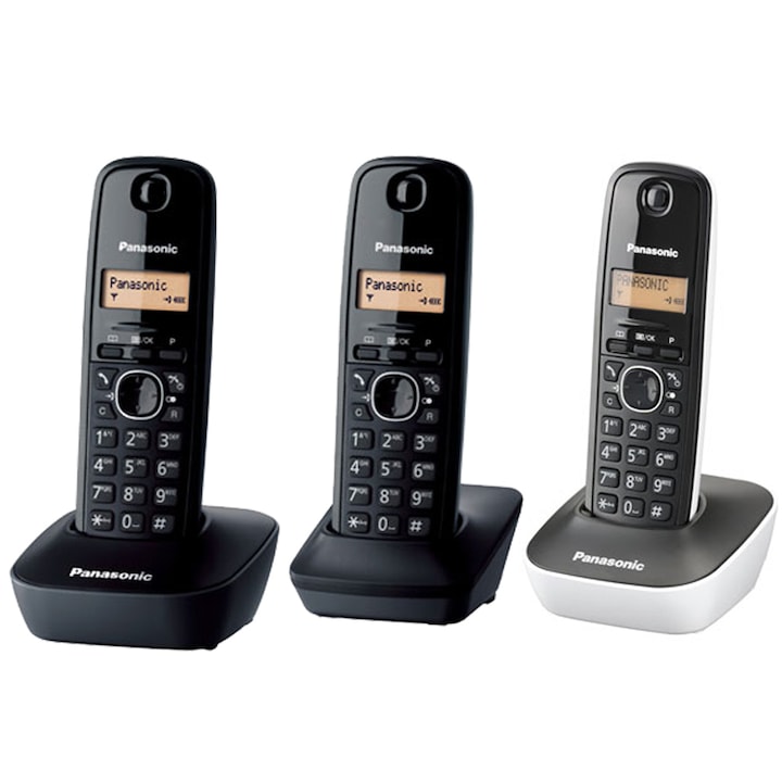 Panasonic KX-TG1612FXH + KX-TG1611FXW Vezeték nélküli DECT telefon, hívófél-azonosító, 3 vevő, fekete/fehér
