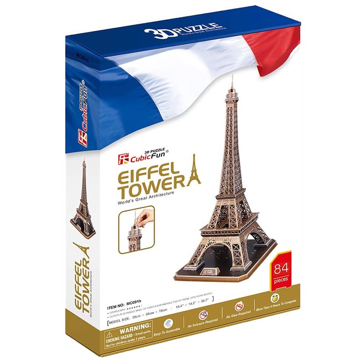 Puzzle 3D Cubic Fun - Turnul Eiffel, 82 piese